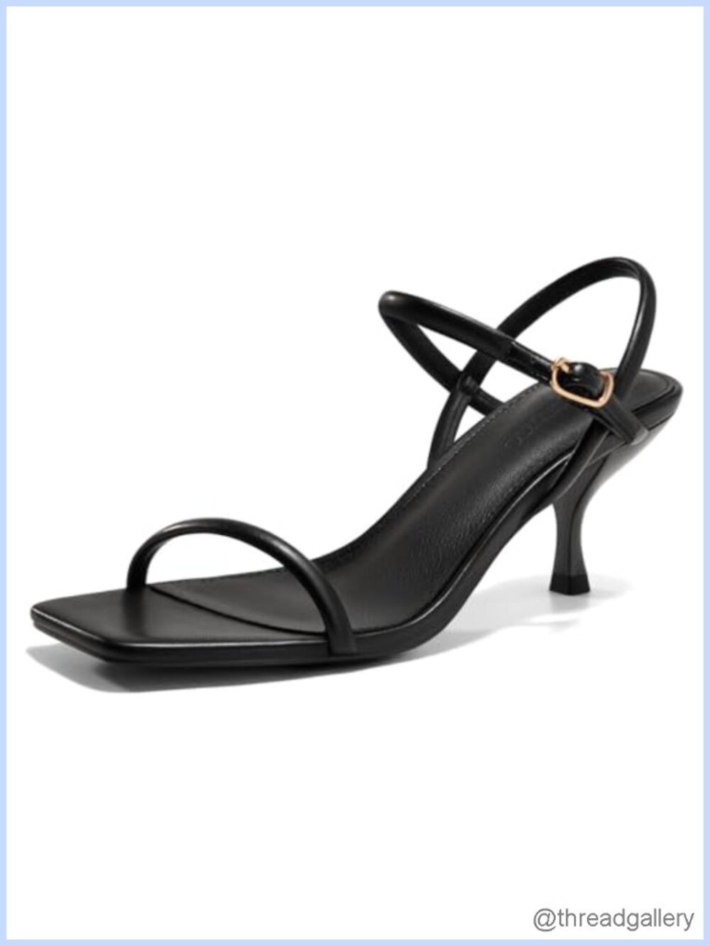 Strappy Kitten Heel Sandals Open Square Toe Ankle Strap Faux Leather